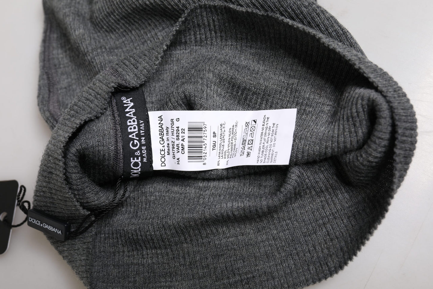 Dolce & Gabbana Grey Wool Blend Knitted Beanie Cap