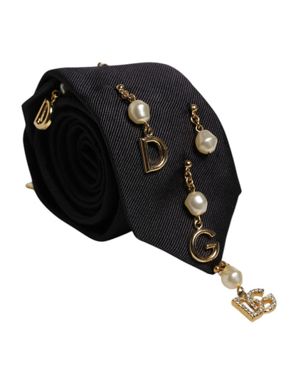 Dolce & Gabbana Black Logo Embellished Adjustable Necktie