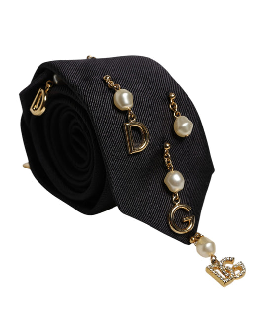 Dolce & Gabbana Black Logo Embellished Adjustable Necktie