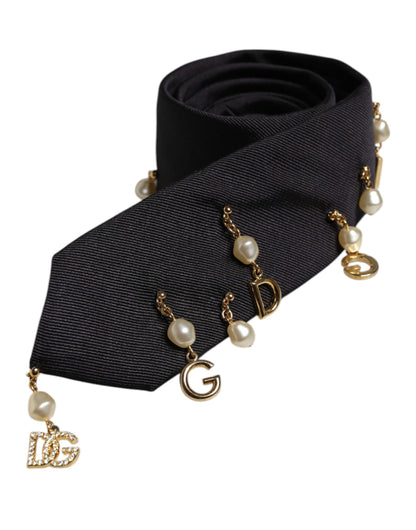 Dolce & Gabbana Black Logo Embellished Adjustable Necktie