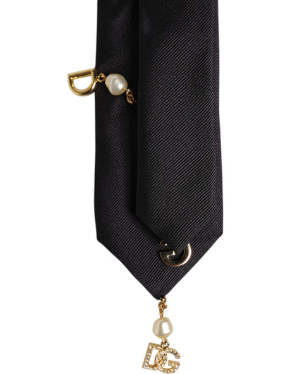 Dolce & Gabbana Black Logo Embellished Adjustable Necktie