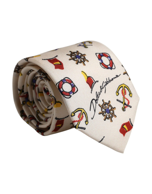 Dolce & Gabbana Beige Graphic Print Silk Tie