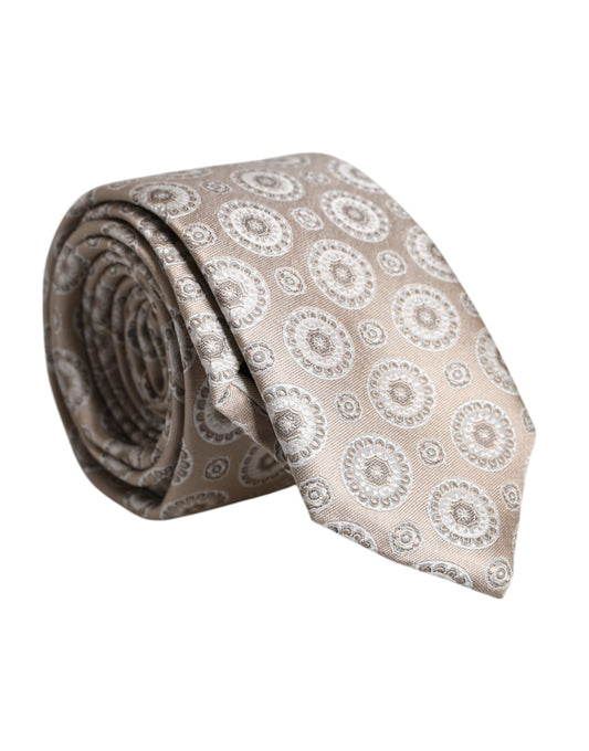 Dolce & Gabbana Beige Foulard Print Silk Adjustable Necktie