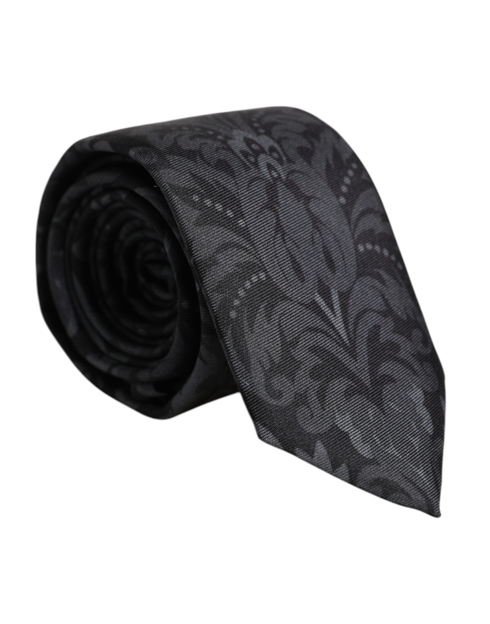 Dolce & Gabbana Black Gray Flower Print Tie