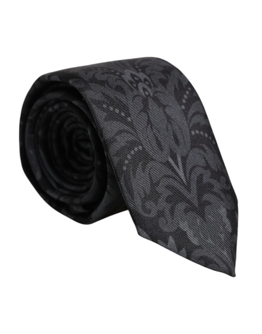 Dolce & Gabbana Black Gray Flower Print Tie