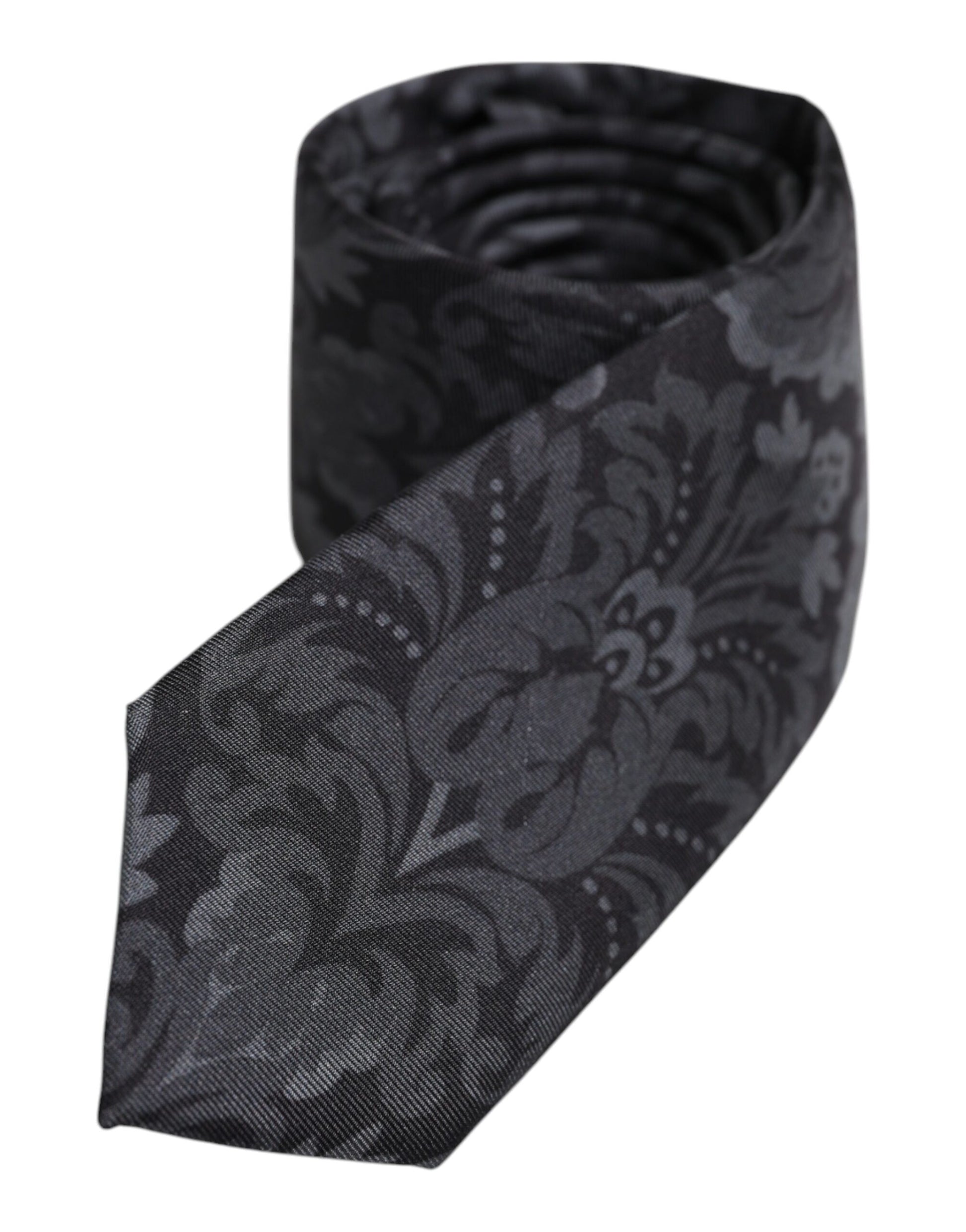 Dolce & Gabbana Black Gray Flower Print Tie