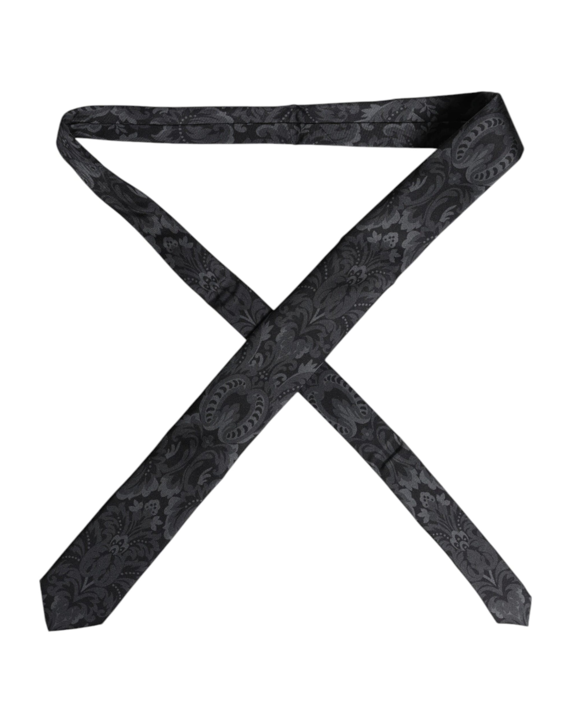 Dolce & Gabbana Black Gray Flower Print Tie