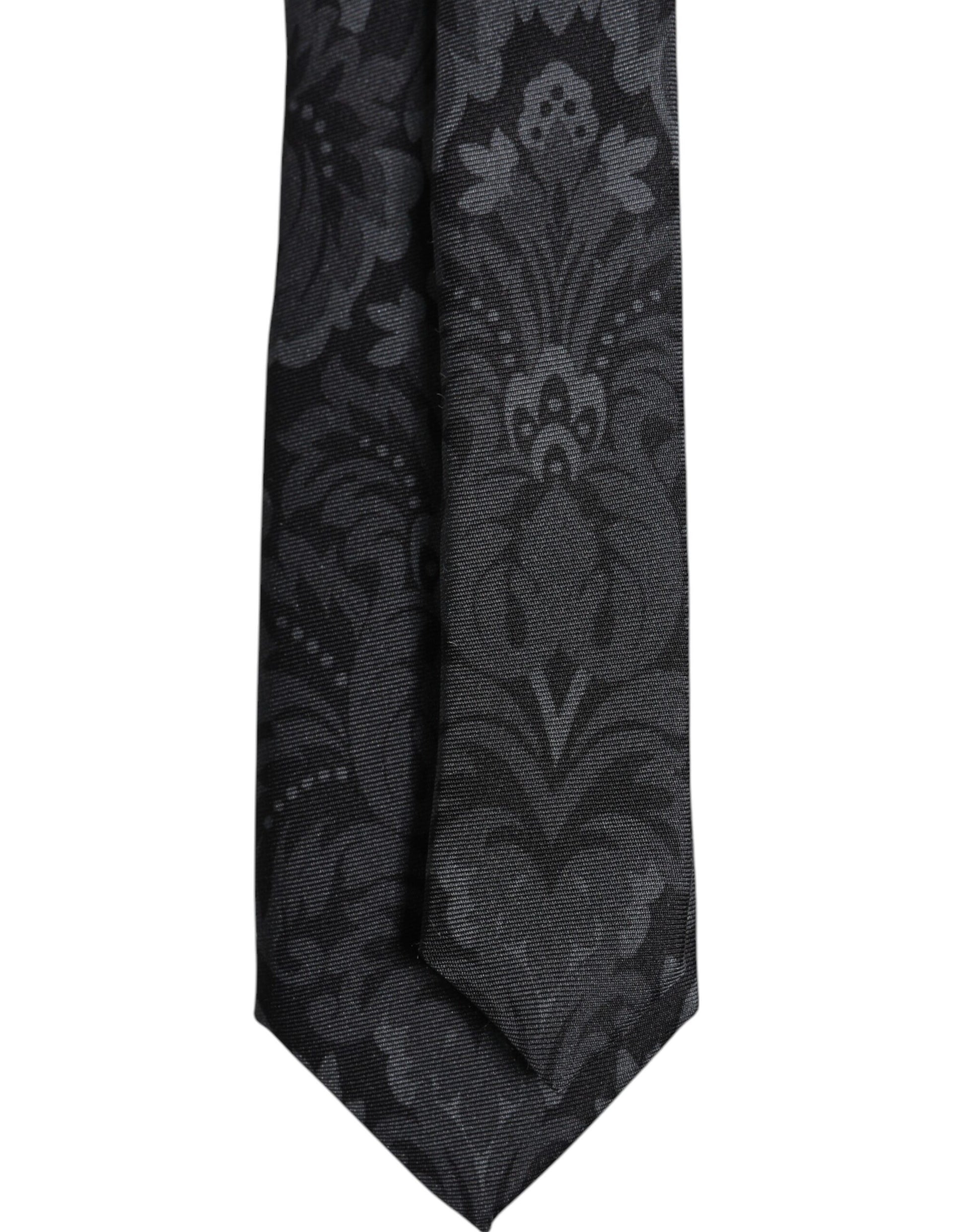 Dolce & Gabbana Black Gray Flower Print Tie