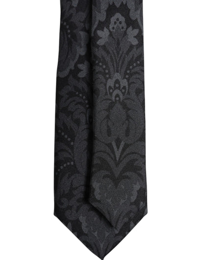 Dolce & Gabbana Black Gray Flower Print Tie