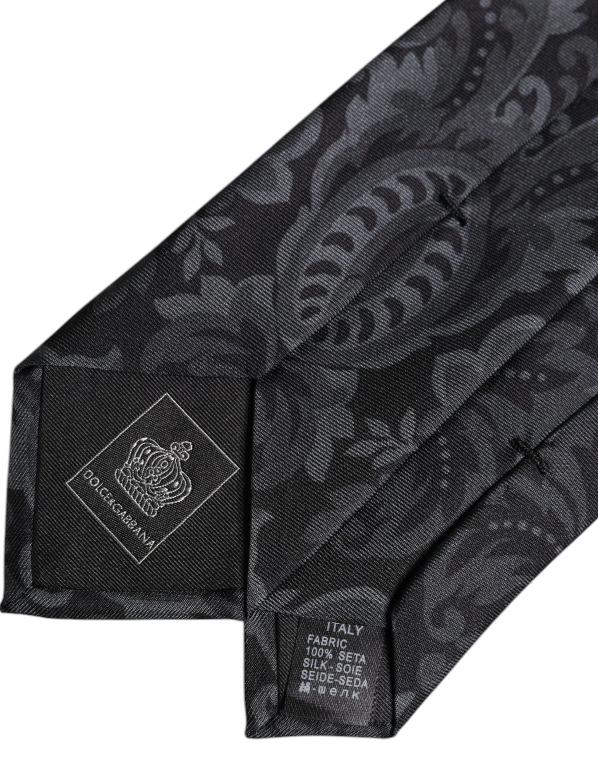 Dolce & Gabbana Black Gray Flower Print Tie