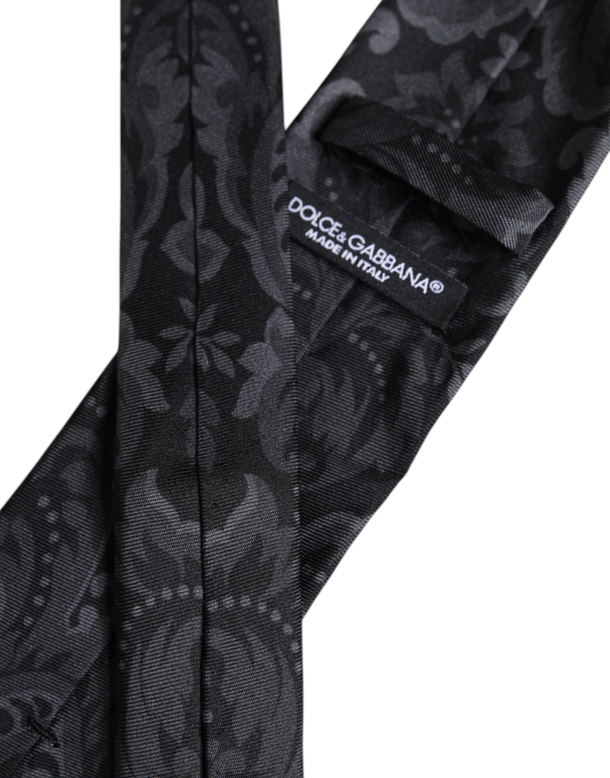 Dolce & Gabbana Black Gray Flower Print Tie