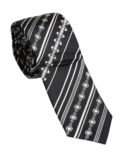 Dolce & Gabbana Black and White Stripes Silk Adjustable Necktie Tie