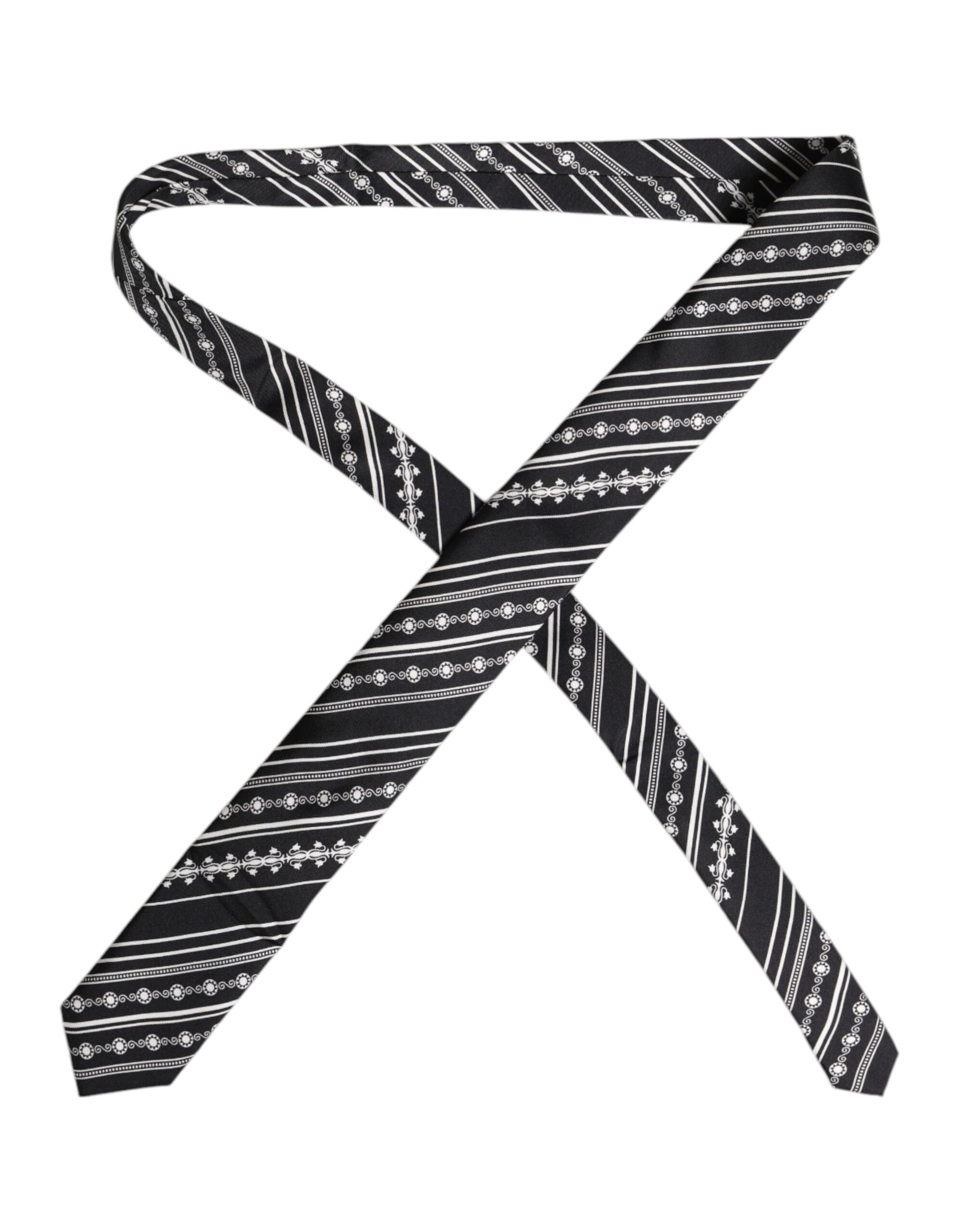 Dolce & Gabbana Black and White Stripes Silk Adjustable Necktie Tie