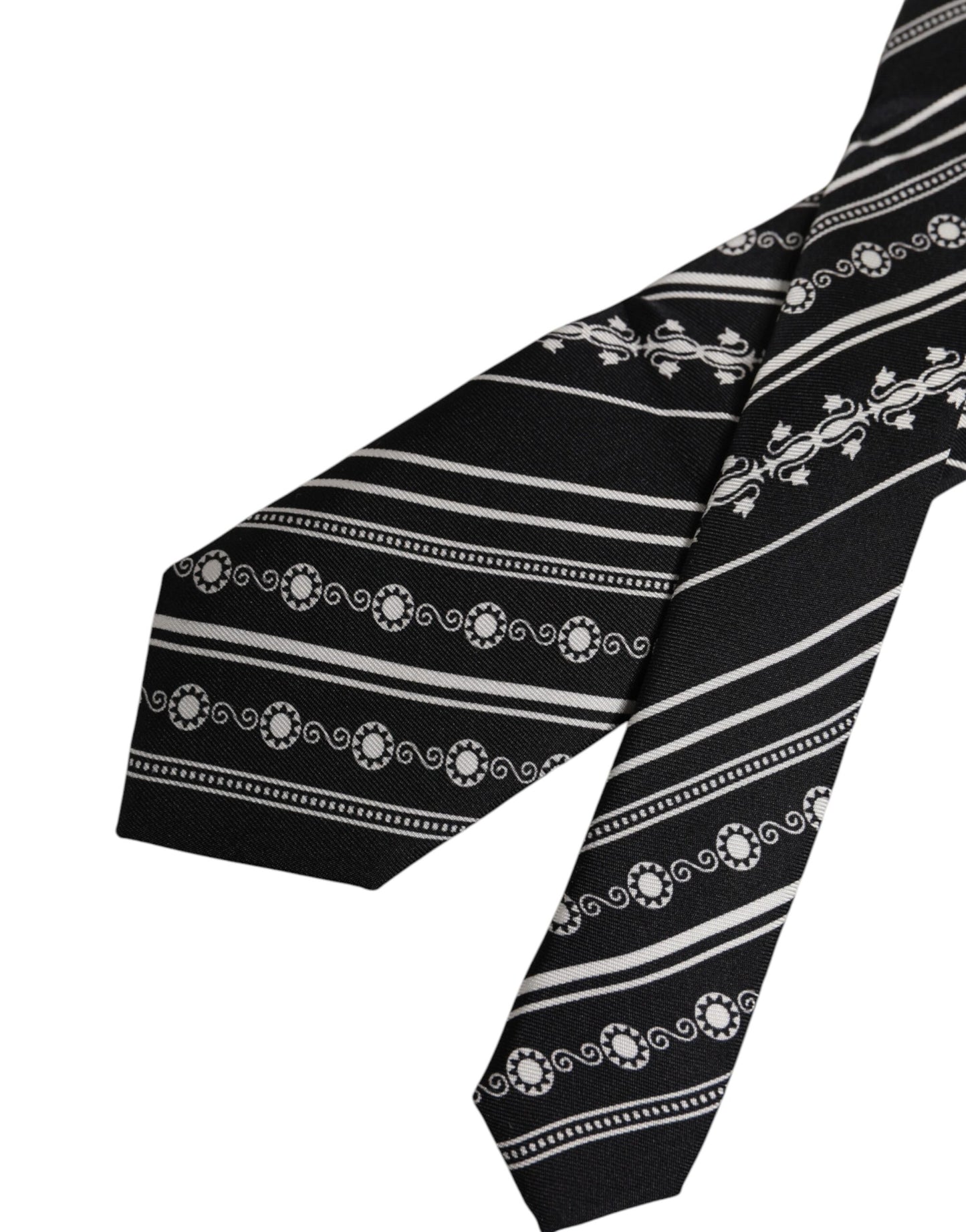 Dolce & Gabbana Black and White Stripes Silk Adjustable Necktie Tie