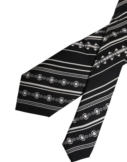 Dolce & Gabbana Black and White Stripes Silk Adjustable Necktie Tie