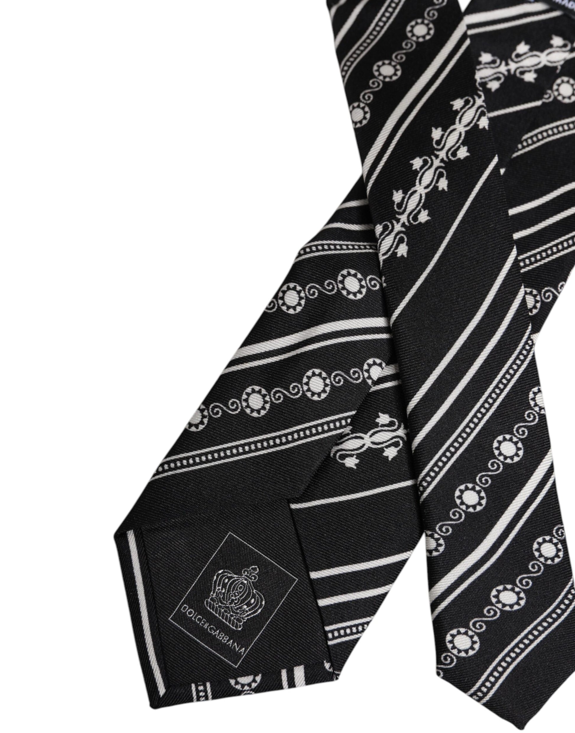Dolce & Gabbana Black and White Stripes Silk Adjustable Necktie Tie