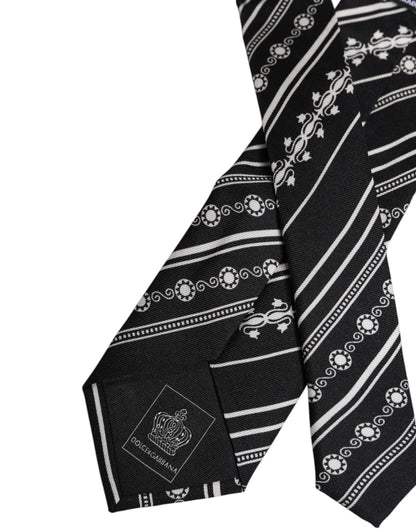 Dolce & Gabbana Black and White Stripes Silk Adjustable Necktie Tie