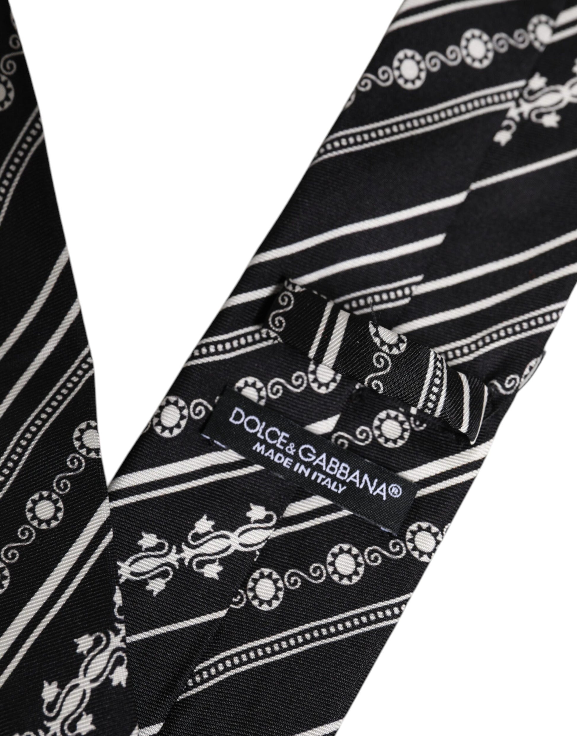 Dolce & Gabbana Black and White Stripes Silk Adjustable Necktie Tie