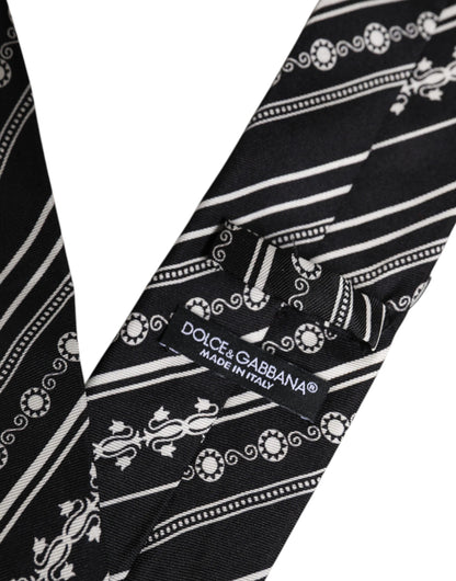 Dolce & Gabbana Black and White Stripes Silk Adjustable Necktie Tie