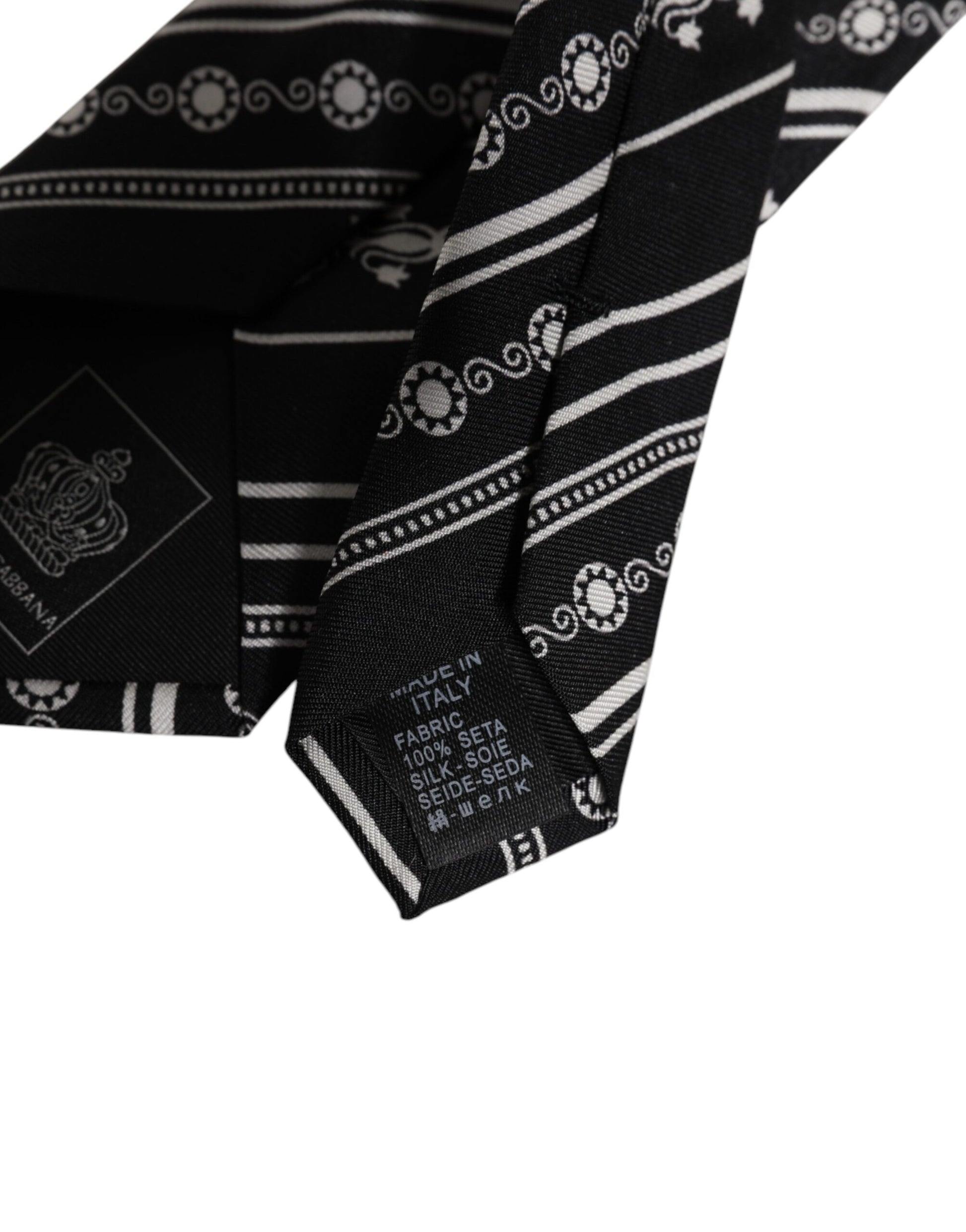 Dolce & Gabbana Black and White Stripes Silk Adjustable Necktie Tie