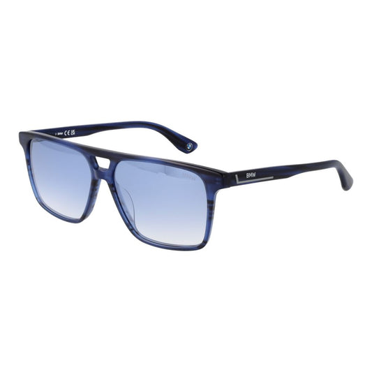 BMW Blue Men's Sunglasses – Rectangle Full-Rim Frame with Blue Gradient Lenses, 57mm