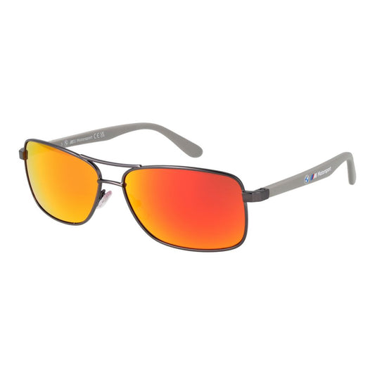 BMW Motorsport Men’s Sunglasses – Gunmetal Aviator Frame with Burgundy Mirrored Lenses, 60mm