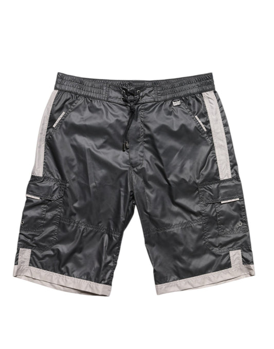 Dolce & Gabbana Grey Polyester Beachwear Swim Shorts