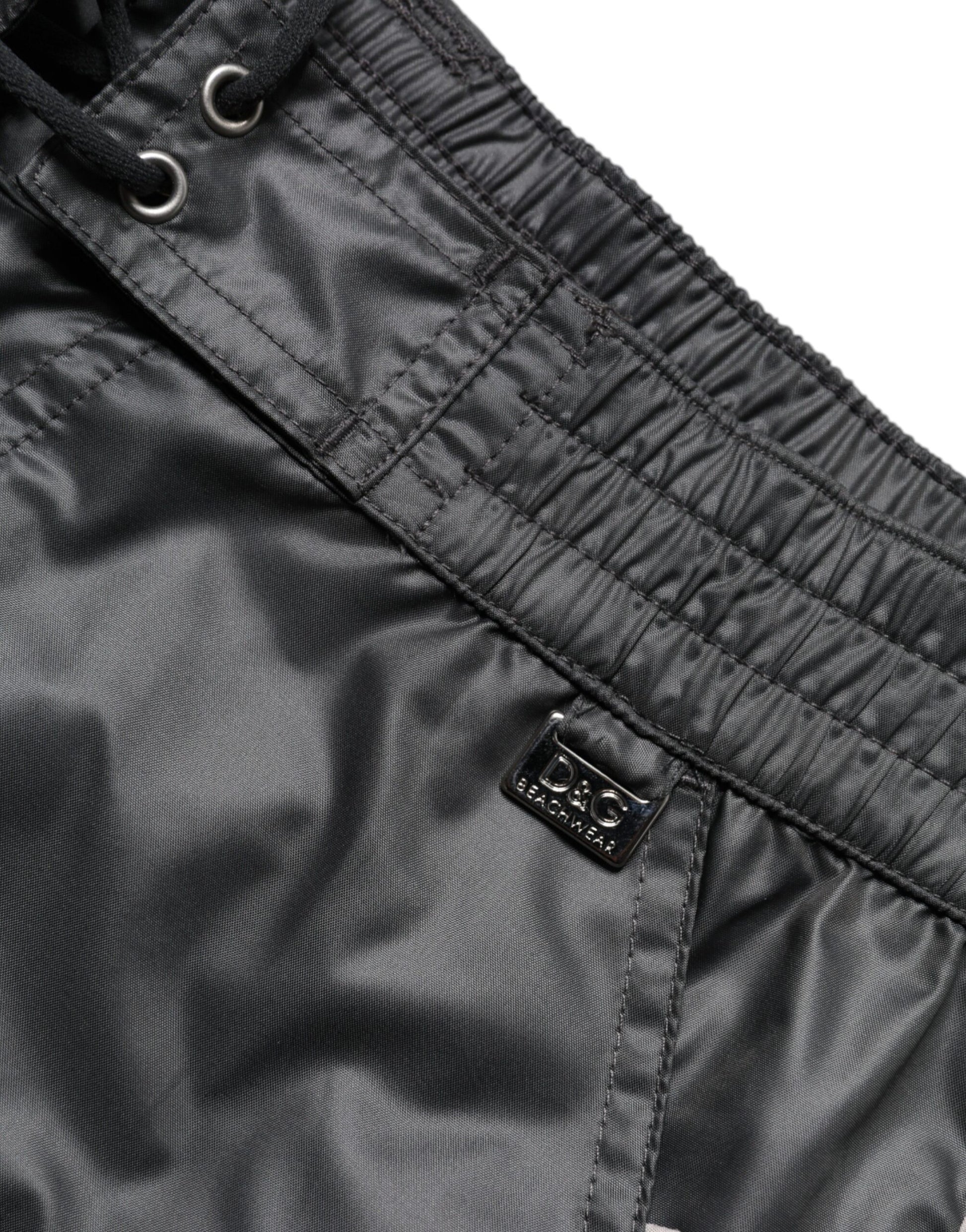 Dolce & Gabbana Grey Polyester Beachwear Swim Shorts