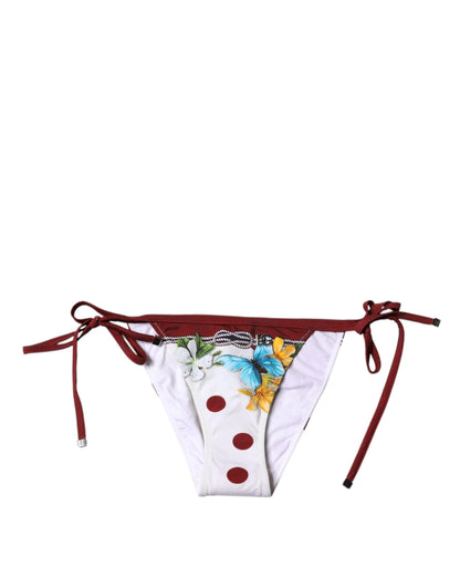 Dolce & Gabbana White Floral Print Swimsuit Bikini Bottom