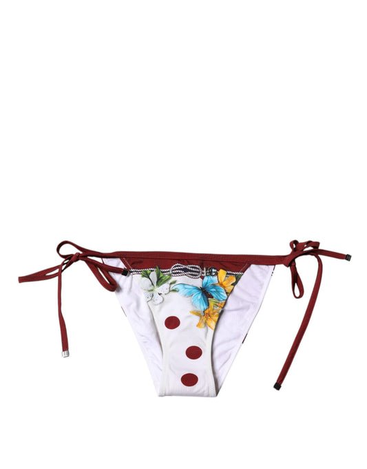 Dolce & Gabbana White Floral Print Swimsuit Bikini Bottom