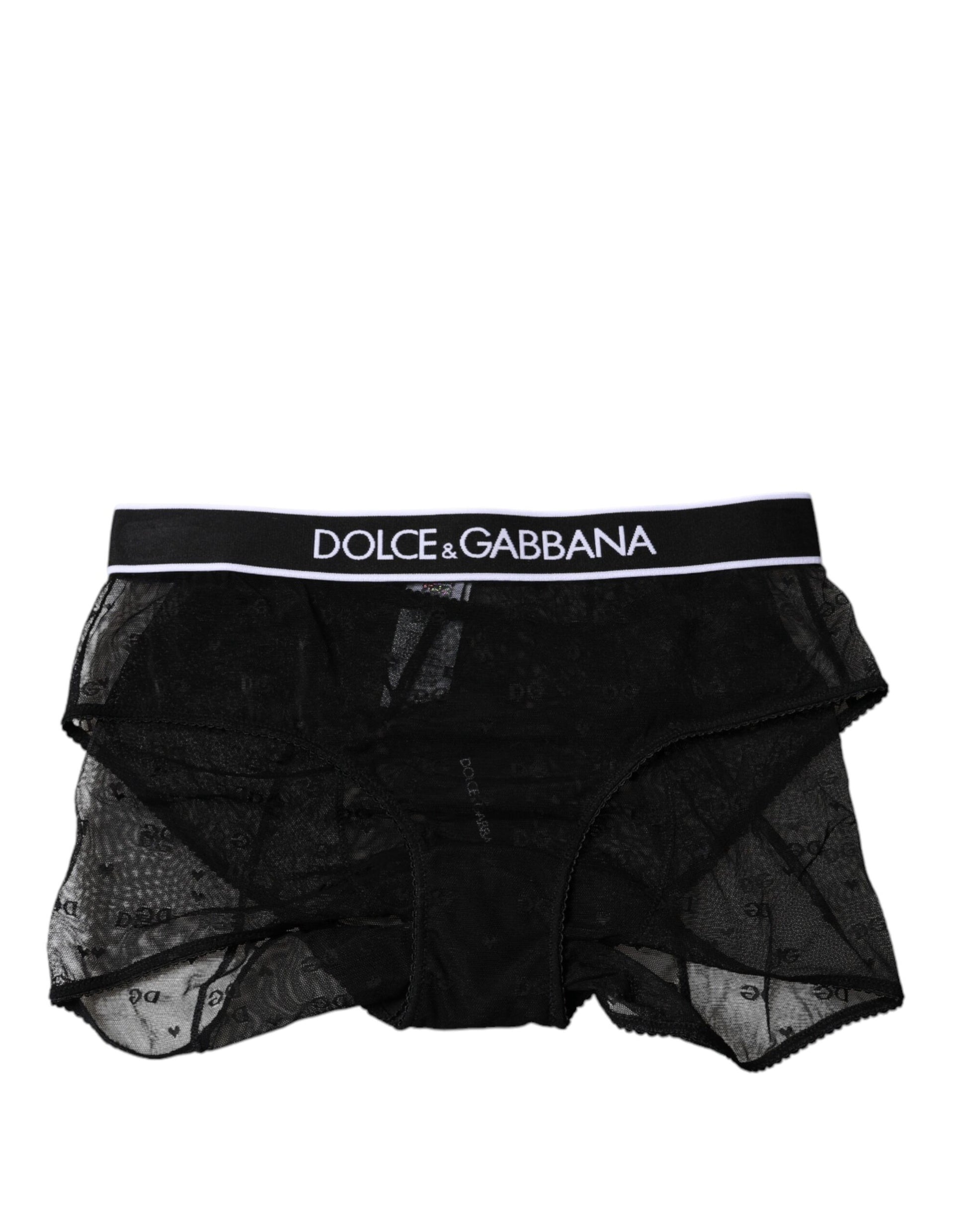 Dolce & Gabbana Black Tulle Nylon Mid Waist Panty
