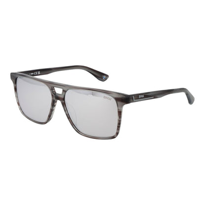 BMW Multicolor Men’s Sunglasses – Rectangle Frame with Mirrored Grey Lenses, 57mm