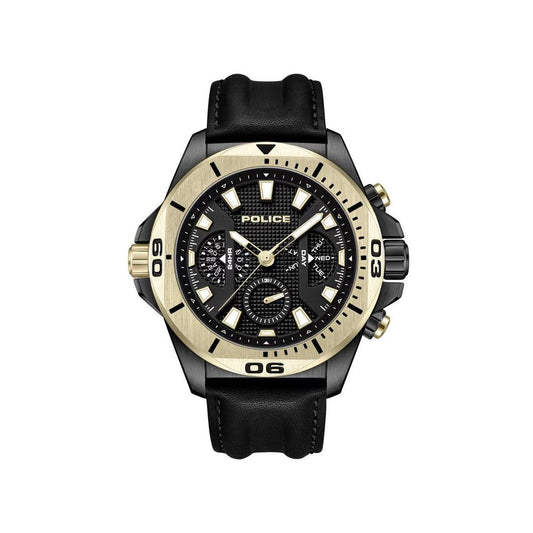 Police Men’s Black Faux Leather Multifunction Watch men