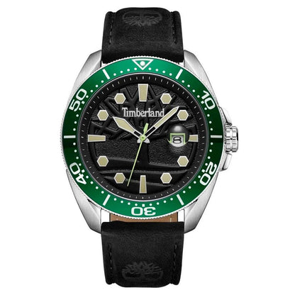 Timberland Black Leather Quartz Watch with Grey Stainless Steel