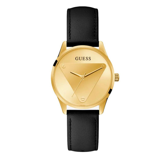 Guess Men’s Watch, Analog Dial, Gold Black Leather