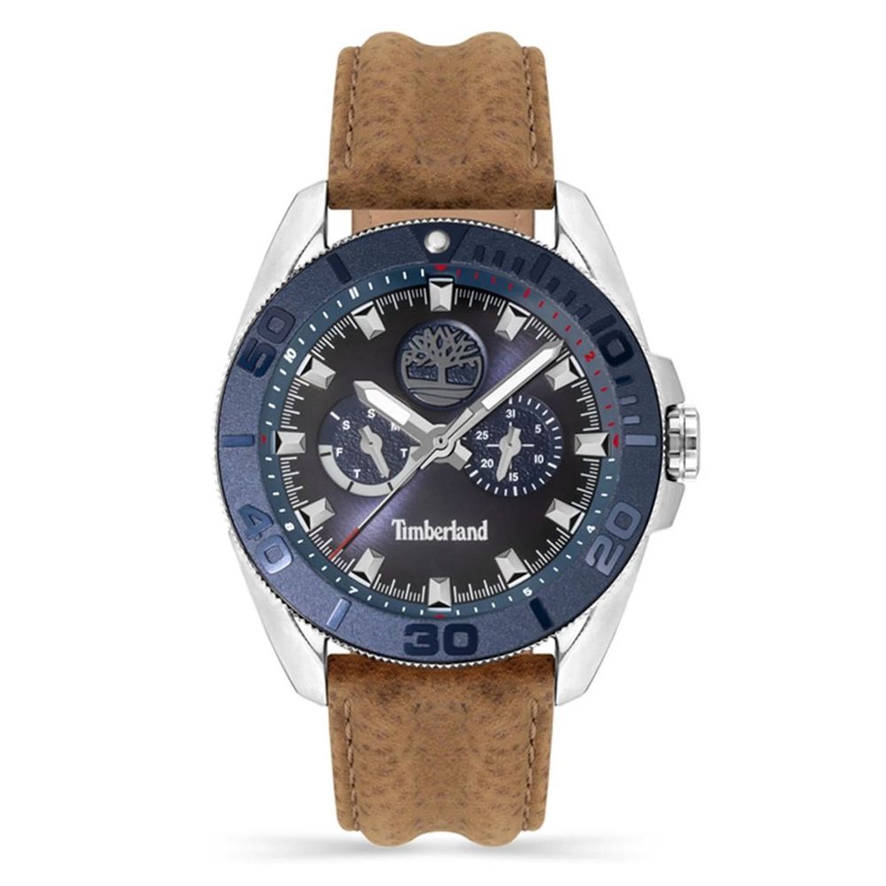 Timberland Brown Leather Quartz Watch with Grey Stainless Steel