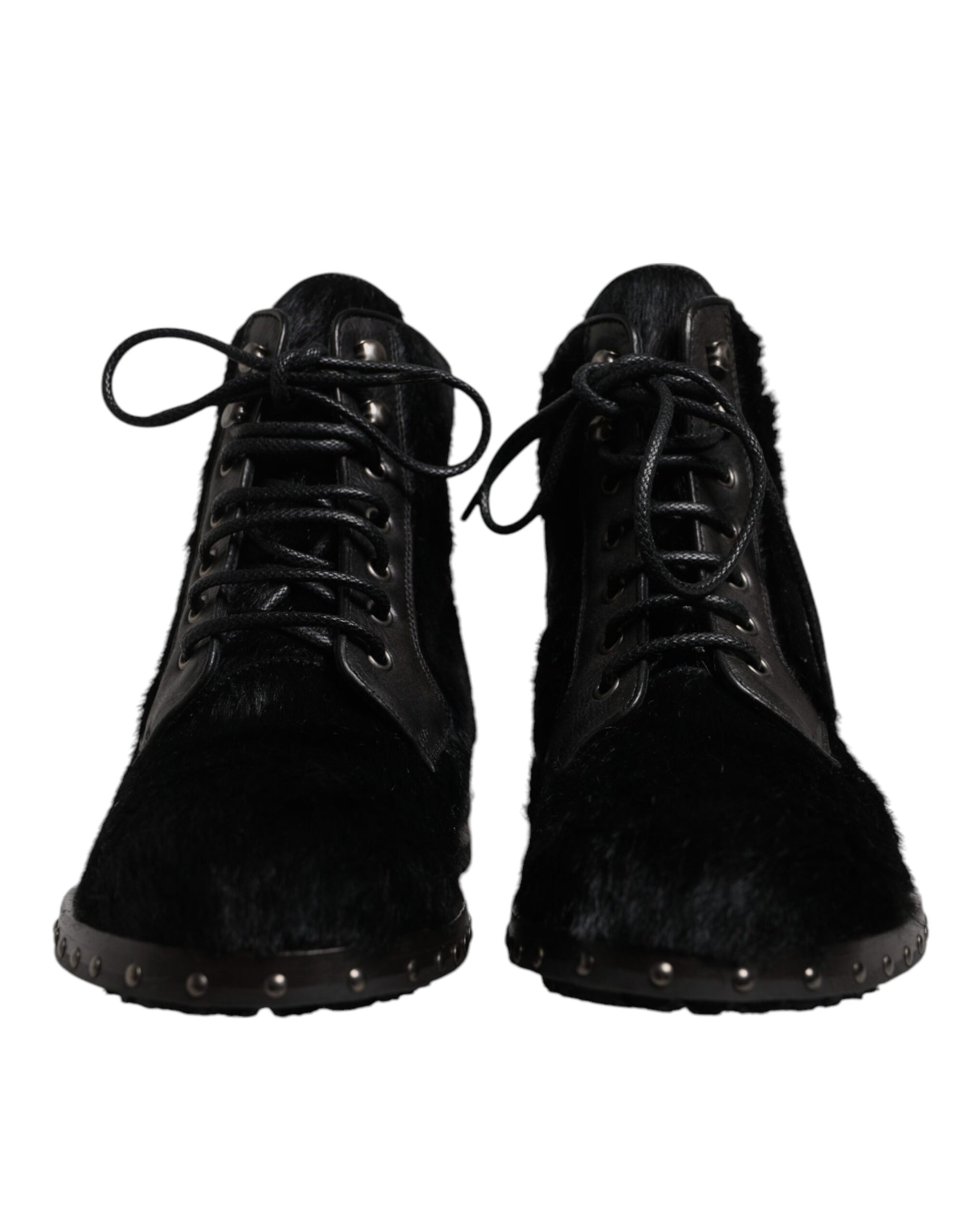 Dolce & Gabbana Black Pony Style Leather Mid Calf Boots