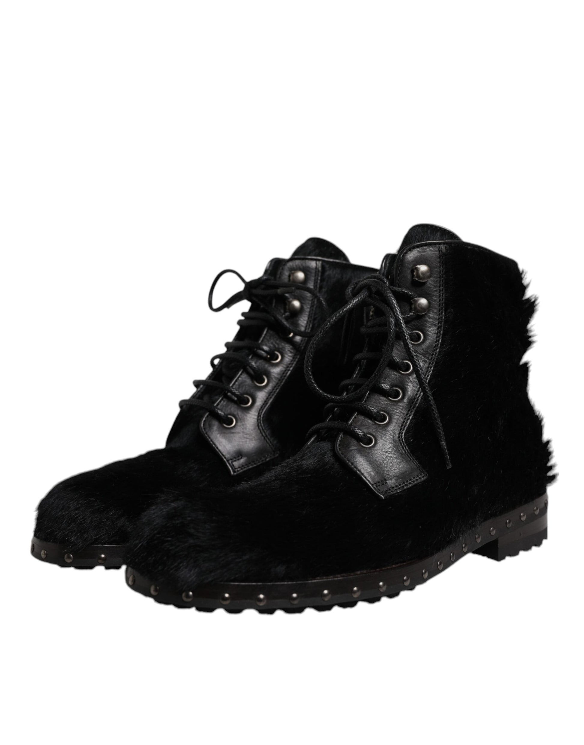 Dolce & Gabbana Black Pony Style Leather Mid Calf Boots