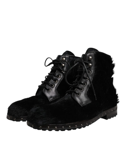 Dolce & Gabbana Black Pony Style Leather Mid Calf Boots