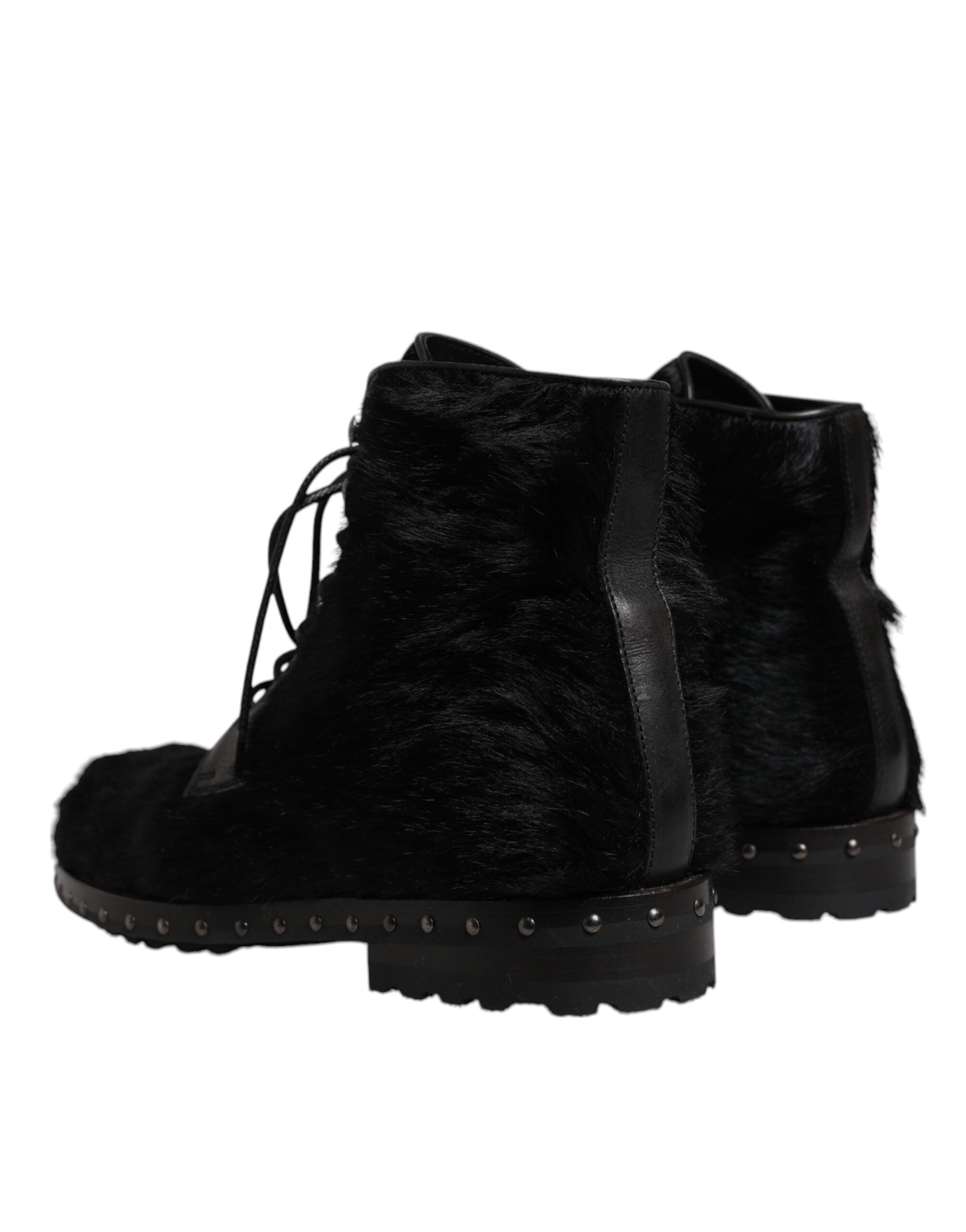 Dolce & Gabbana Black Pony Style Leather Mid Calf Boots