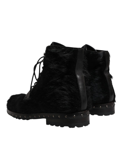 Dolce & Gabbana Black Pony Style Leather Mid Calf Boots