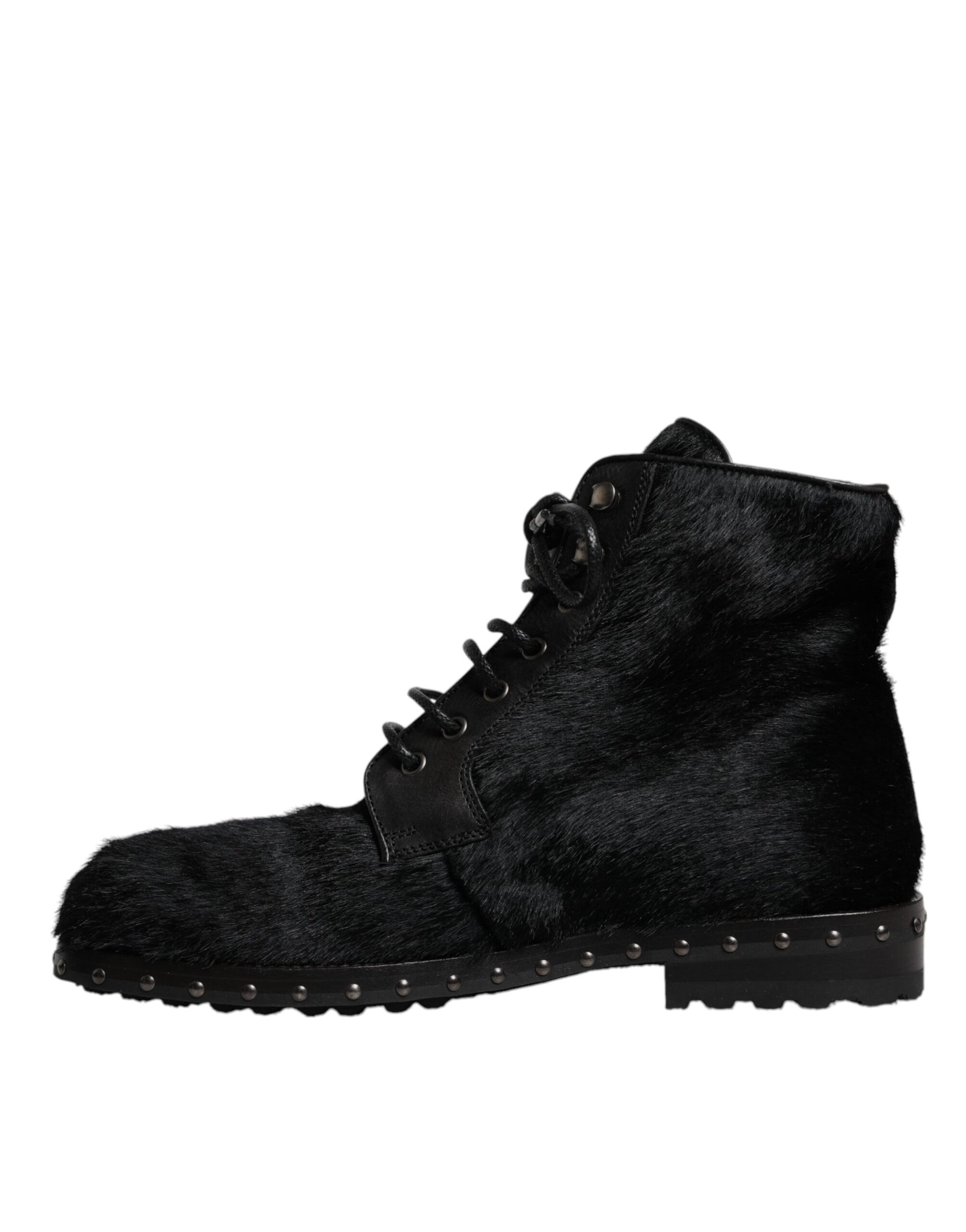 Dolce & Gabbana Black Pony Style Leather Mid Calf Boots