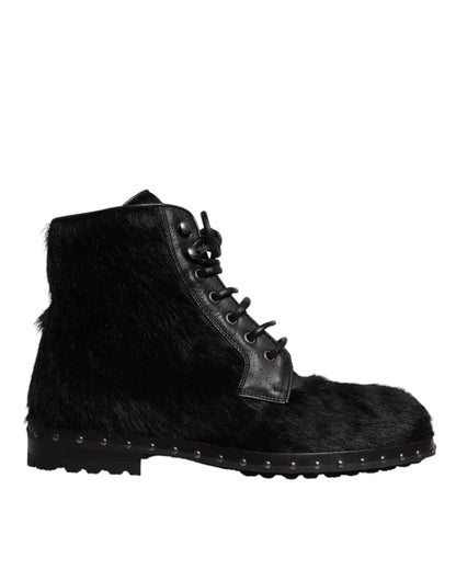 Dolce & Gabbana Black Pony Style Leather Mid Calf Boots
