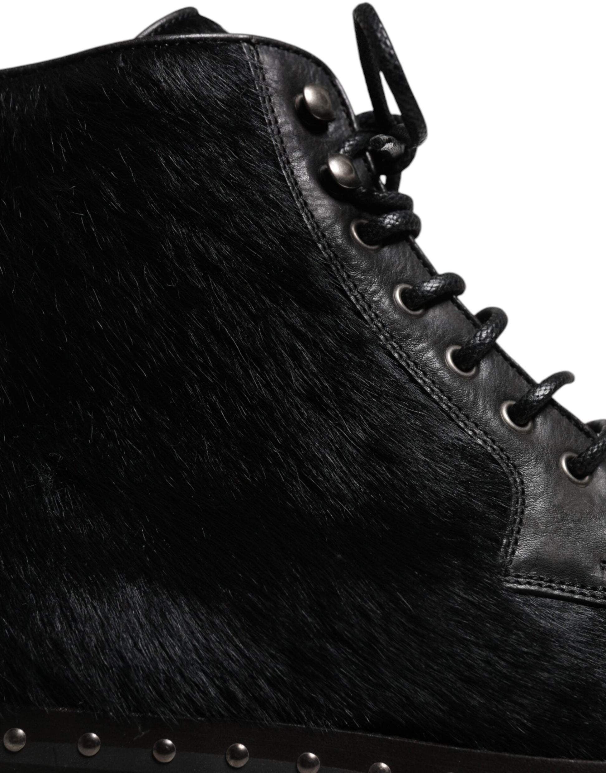 Dolce & Gabbana Black Pony Style Leather Mid Calf Boots