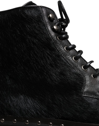 Dolce & Gabbana Black Pony Style Leather Mid Calf Boots