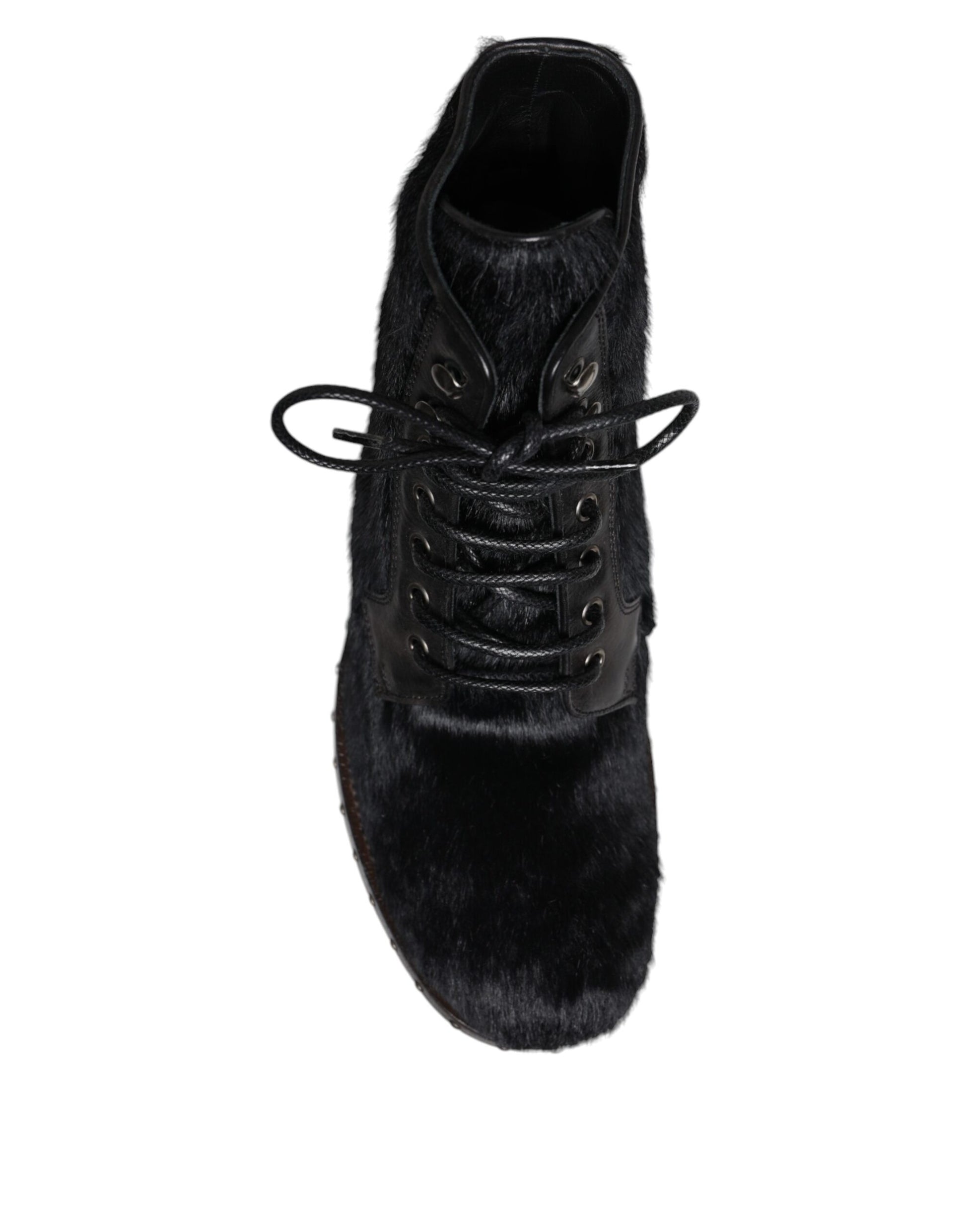 Dolce & Gabbana Black Pony Style Leather Mid Calf Boots