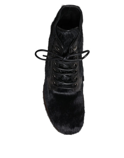 Dolce & Gabbana Black Pony Style Leather Mid Calf Boots