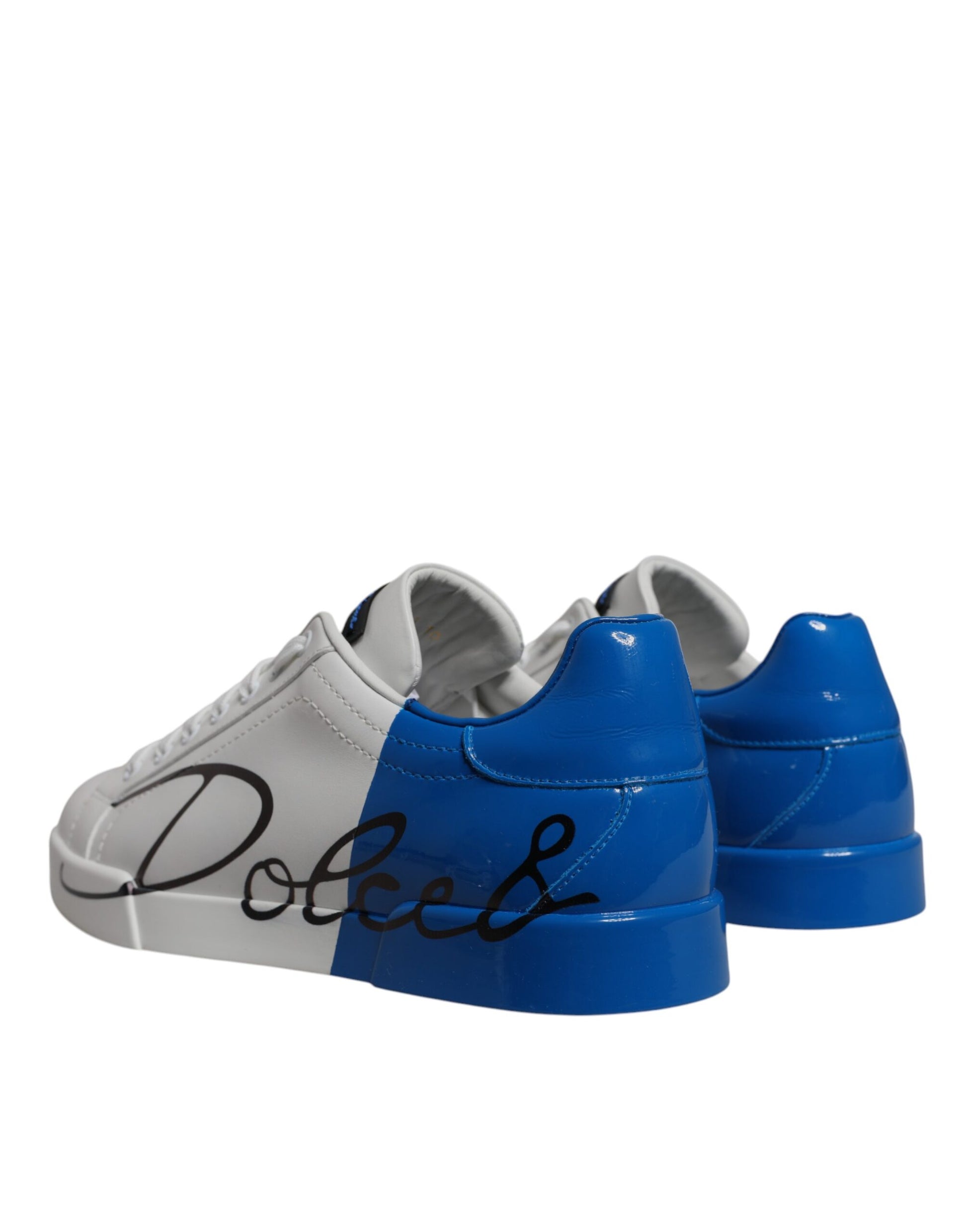 Dolce & Gabbana White & Blue Leather Logo Portofino Sneakers for Men