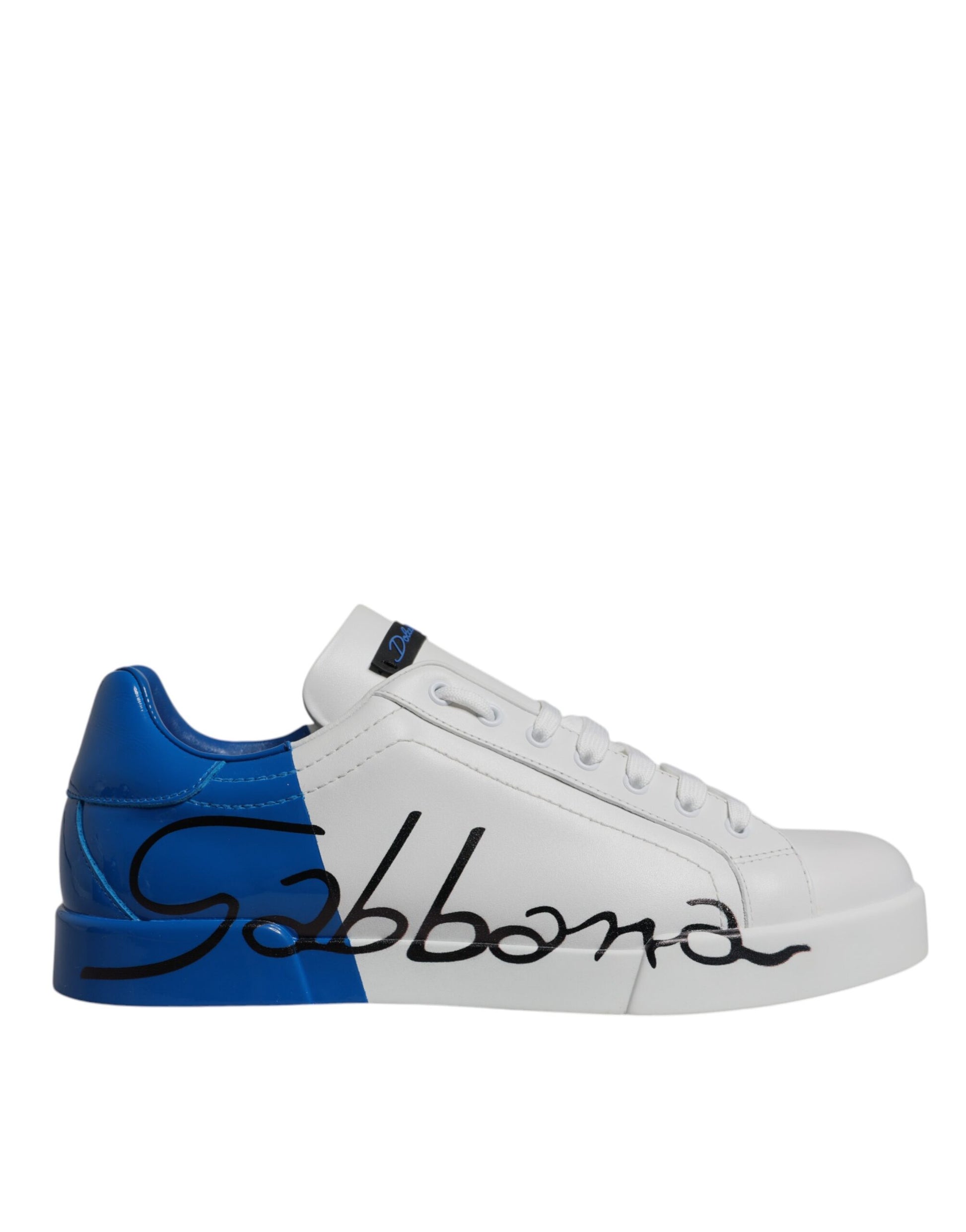 Dolce & Gabbana White & Blue Leather Logo Portofino Sneakers for Men