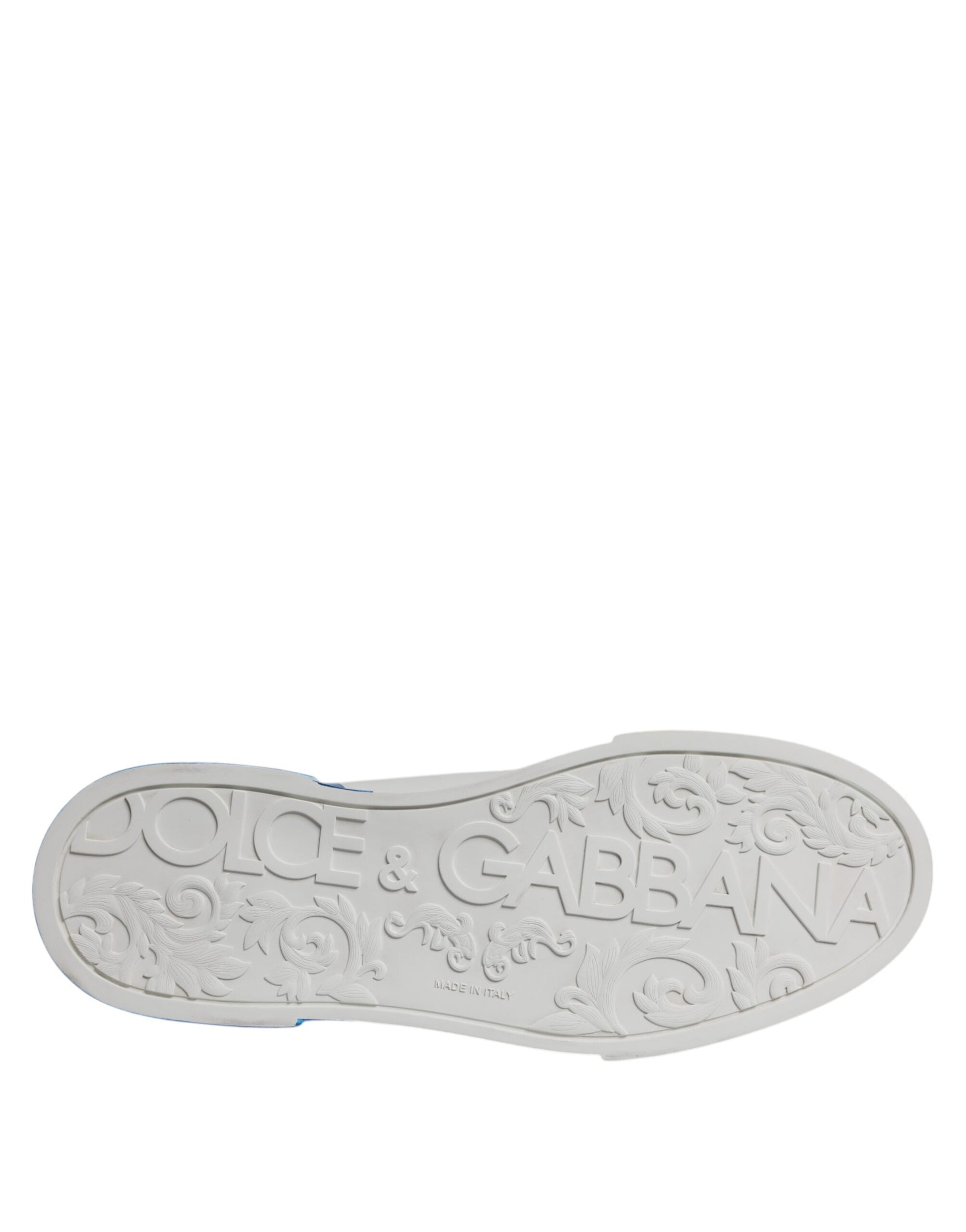Dolce & Gabbana White & Blue Leather Logo Portofino Sneakers for Men